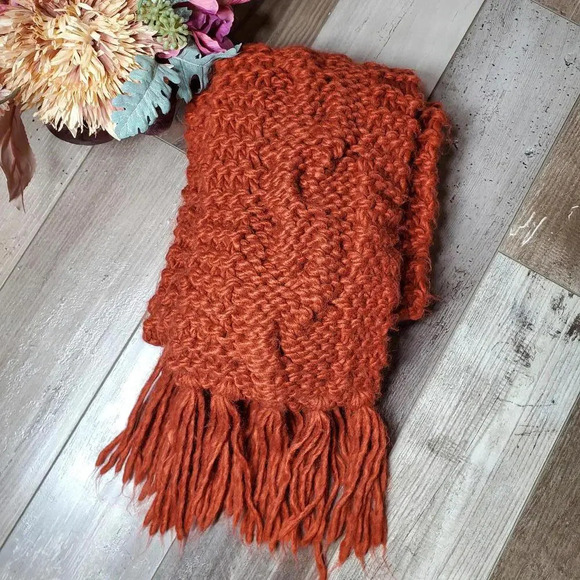 Knitted Burnt Orange Winter Scarf - Picture 9 of 9